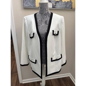 Kasper Women’s Plus Size 2X Blazer Jacket White Black Open Front Career Chic